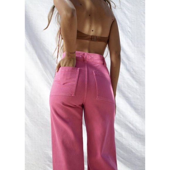 ZARA HIGH WAIST THE MARINE STRAIGHT JEANS IN FUCHSIA size 6 - Picture 3 of 15
